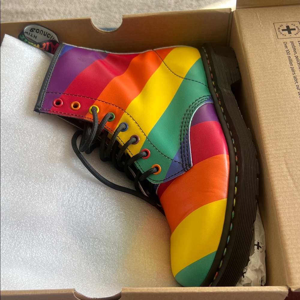 Dr. Martens Rainbow Stripe Leather Lace-Up Boots